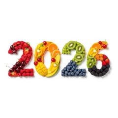 2026 made of fresh fruit isolated on white background