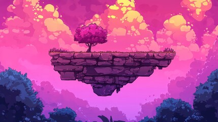 2D mobile game level featuring a floating platform and fantasy terrain.