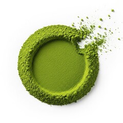 Green matcha powder circle isolated on white background