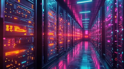 Futuristic data center with vibrant lighting effects - Powered by Adobe