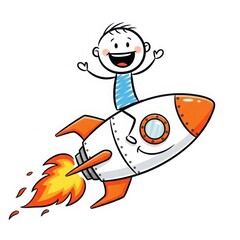 Joyful child embarks on an exciting rocket ship adventure to the stars