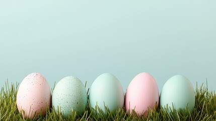 A playful Easter egg backgrowith eggs hidden in a grassy field during an egg hunt, capturing the joy and excitement of Easter traditions , product photography with high resolution, advertising style