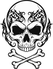 Clean black and white skull illustration with simple line art, perfect for pirate logos, tattoo designs, Halloween graphics, and danger warning symbols.