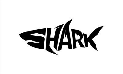 Hand drawn shark typography, vector black white