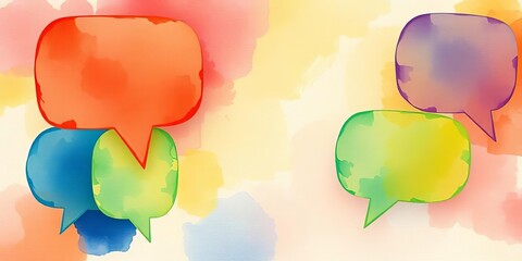 Abstract speech bubble shapes with watercolor texture, soft and artistic,  graphic,  communication