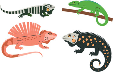 Obraz premium Colorful Iguana And Lizard Species Set Exotic Reptile Character Vector Illustration For Tropical Nature And Zoology Science Design