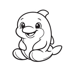 Cute vector cartoon illustration of a dolphin doll, designed with rounded shapes, soft lines, and a happy expression, creating a playful and friendly character for children art.