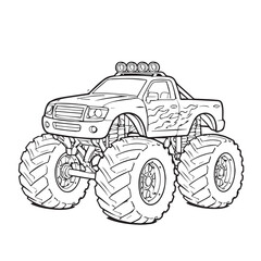 Vector illustration of a toy monster truck with oversized tires, bold shapes, and playful details, designed in a cartoon style that highlights strength, fun, and childlike excitement. © primus
