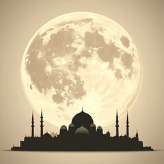 Mosque silhouette against a large, full moon
