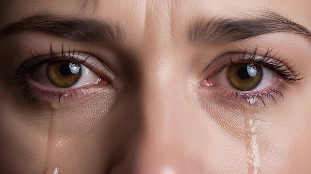 closeup of crying eyes with tears streaming down cheeks