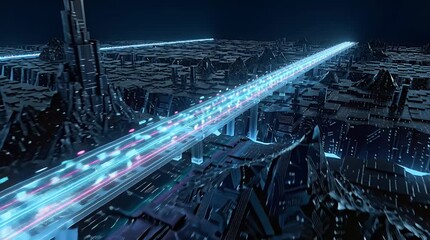 Abstract data stream visualized through futuristic digital landscape - Powered by Adobe