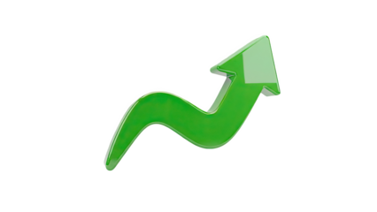 3D Green upward trend arrow on transparent background