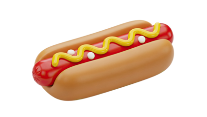 3D Hot Dog with Mustard and White Spheres on transparent background