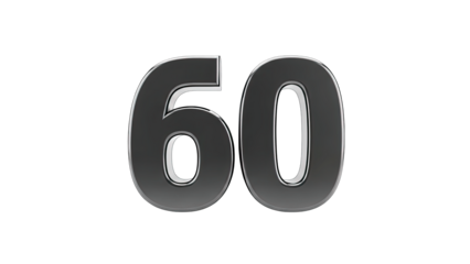 3D Metallic 3D Number 60 on transparent background