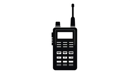 Black silhouette of a handheld radio with antenna and control buttons