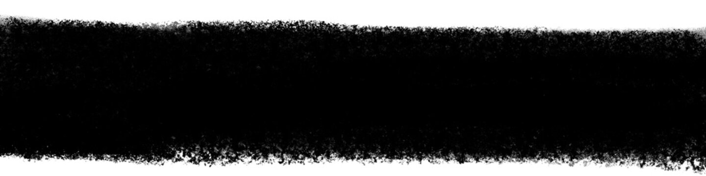 Black paint brush stroke texture with rough edges on white background