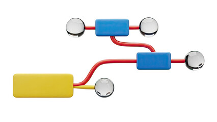 Abstract flowchart with colorful nodes and shiny spheres on transparent background