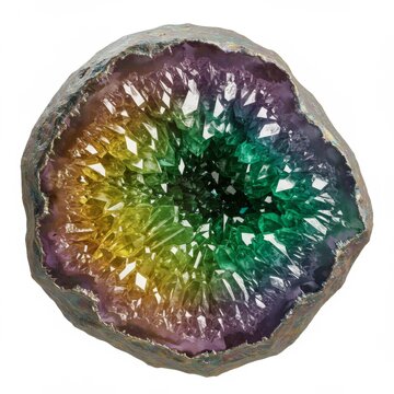 Vibrant Rainbow Geode with Green and Gold Crystals