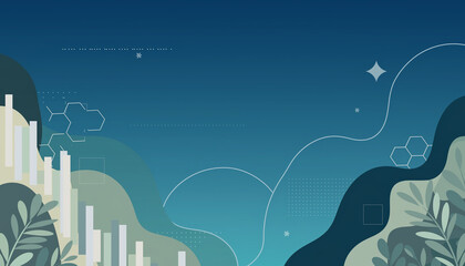 Abstract digital art depicting science and nature with organic shapes and geometric patterns on a blue gradient background