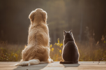 犬と猫の後ろ姿