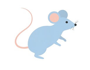 Cartoon illustration of a blue mouse with pink ears and tail