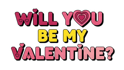 Colorful valentines day message with hearts on transparent background