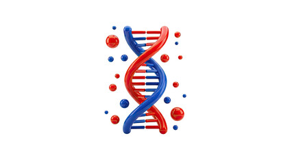 3D DNA Double Helix with Red and Blue Spheres on transparent background