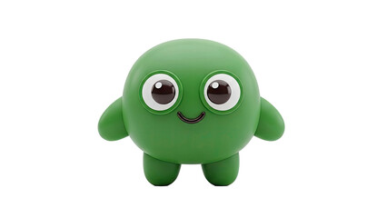 Fototapeta premium 3D Cute Green Blob Character with Big Eyes and Smile on transparent background