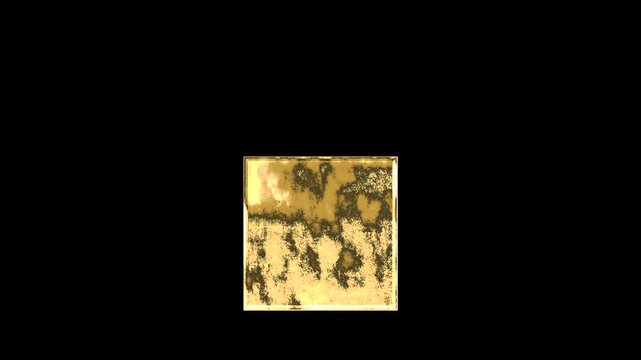 Gold solid square symbol, light reflecting and patterns shifting, alpha channel