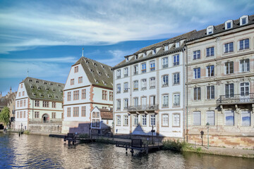 Strasbourg in France, old city center with colorful houses, on the canal
