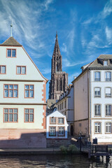 Strasbourg in France, old city center with colorful houses, on the canal
