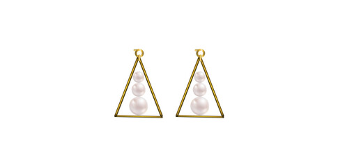 Elegant White Pearl Geometric Triangle Dangling Earrings Vector Illustration. 