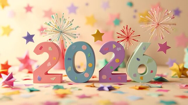 Colorful 2026 New Year Celebration with Festive Decorations