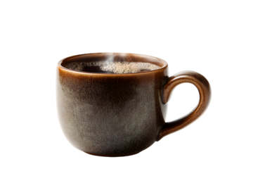 Dark Brown Ceramic Mug Filled with Coffee, isolated on transparent background
