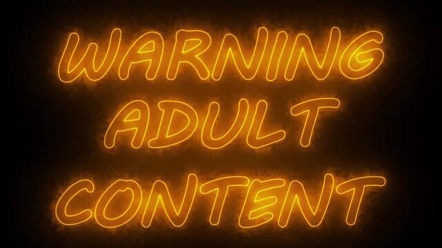 WARNING ADULT CONTENT text animation. Animated glowing flickering neon inscription warning adult content.