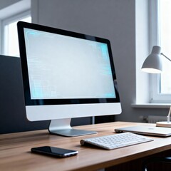 Fototapeta premium Modern Office Computer Monitor with Blank Screen Mockup