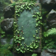 Nature's stone tablet, overgrown with lush foliage