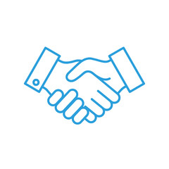 Obraz premium Blue handshake icon, symbol of agreement, partnership, trust, and business deal