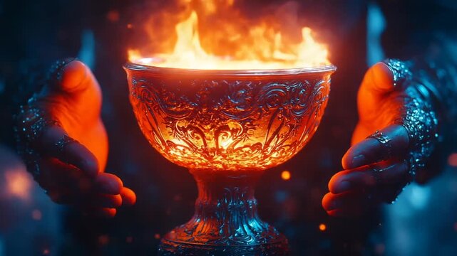Mystical Chalice of Flames - A Fiery Offering in the Darkness.