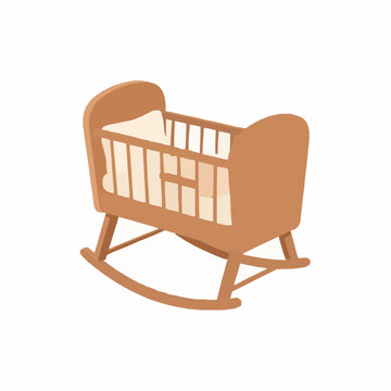 Modern wooden baby bassinet vector with minimalist rocking cradle