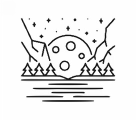 Night Forest River Scene Vect...