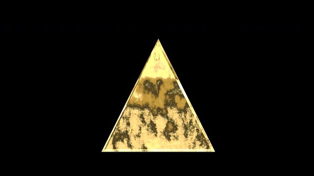 Gold solid triangle symbol, light reflecting and patterns shifting, alpha channel