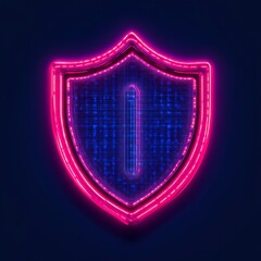 Neon shield with digital 'I' symbol, representing data security