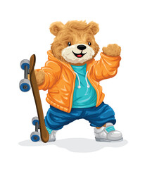 Cute bear vector illustration with skateboard

