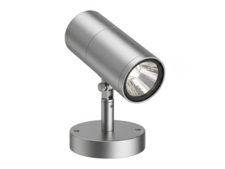 Modern silver spotlight on adjustable stand isolated on transparent background