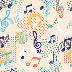 Colorful musical notes vector illustration seamless pattern
