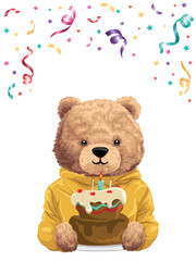 Cute hoodie bear birthday vector illustration
