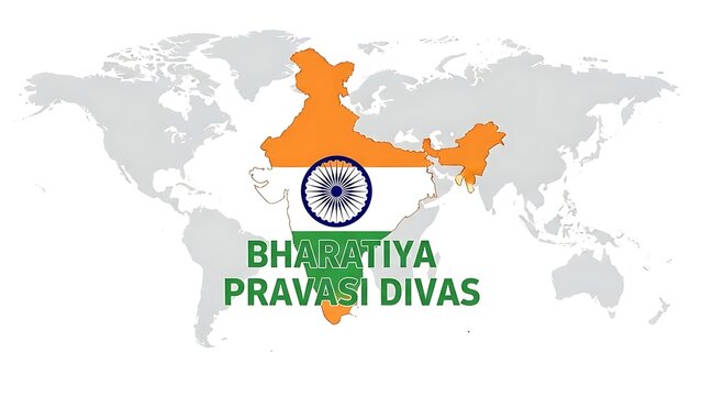 Bharatiya Pravasi Divas India Map Flag Celebration.