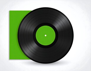 Classic black vinyl record with a vibrant green label and sleeve