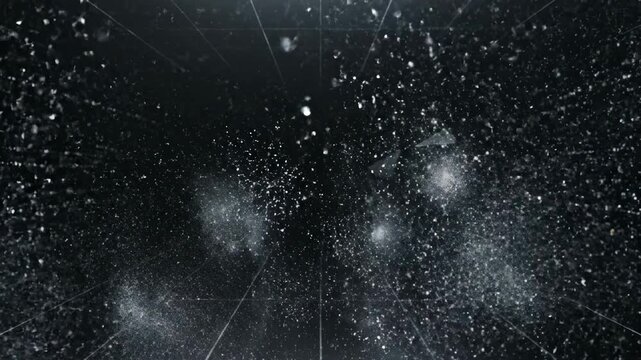 A continuous loop of abstract black geometric forms dissolving and echoing into a deep, infinite digital void abstract art, minimal, dissolving